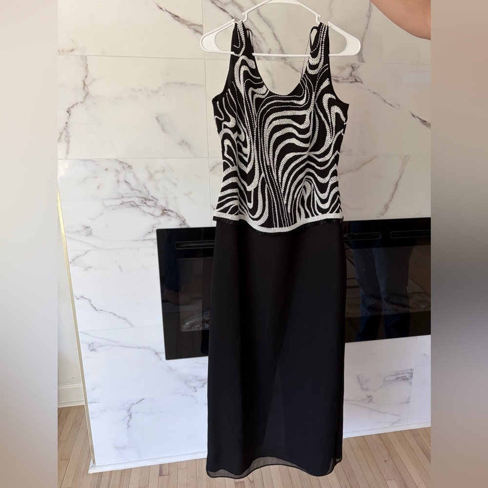 J Kara Black and White Beaded Gown